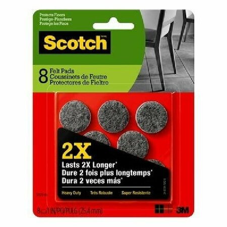 3M 8Ct 1"Gry Rnd Felt Pads SP870-NA